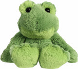 Green plush frog toy on a white background