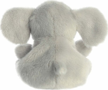 Gray plush elephant toy on a white background