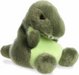 Green plush dinosaur on a white background