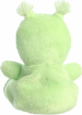 Green plush alien on a white background