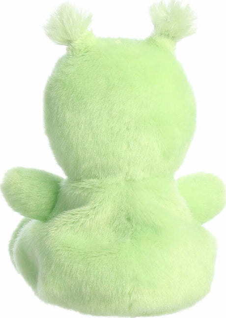 Green plush alien on a white background