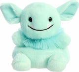 Plush teal goblin with a smiling face on a white background