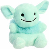 Plush teal goblin with a smiling face on a white background
