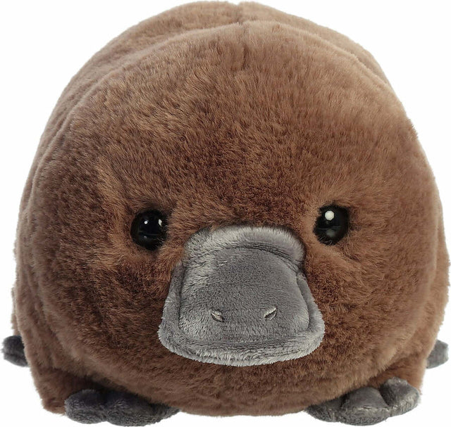Plush toy platypus on a white background