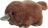 Plush toy of a brown platypus on a white background