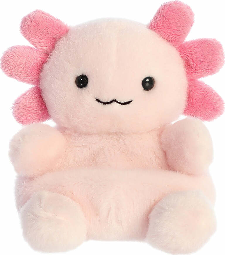 Plush toy axolotl on a white background