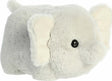 Plush elephant toy with gray body and white ears on a white background