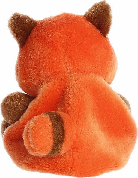 Plush toy red panda with orange body and brown ears and paws on a white background