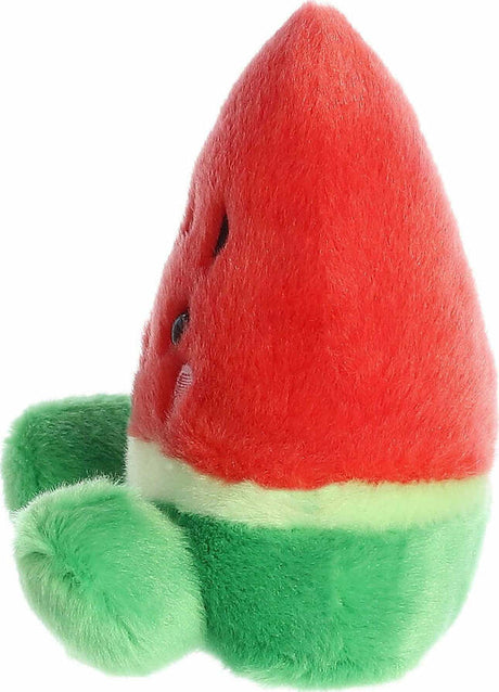Plush toy shaped like a watermelon on a white background