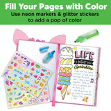 Deer Diary set with a notebook, stickers, and markers on a green background.