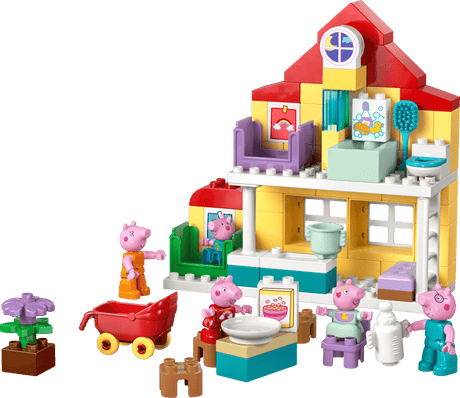 Toy  Family House building set with Peppa Pig characters and furniture on a transparent background