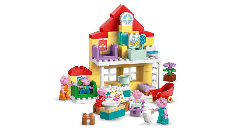 Toy Family House set with characters on a green background