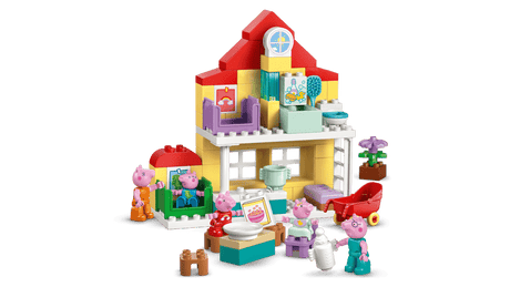 Toy Family House set with characters on a green background