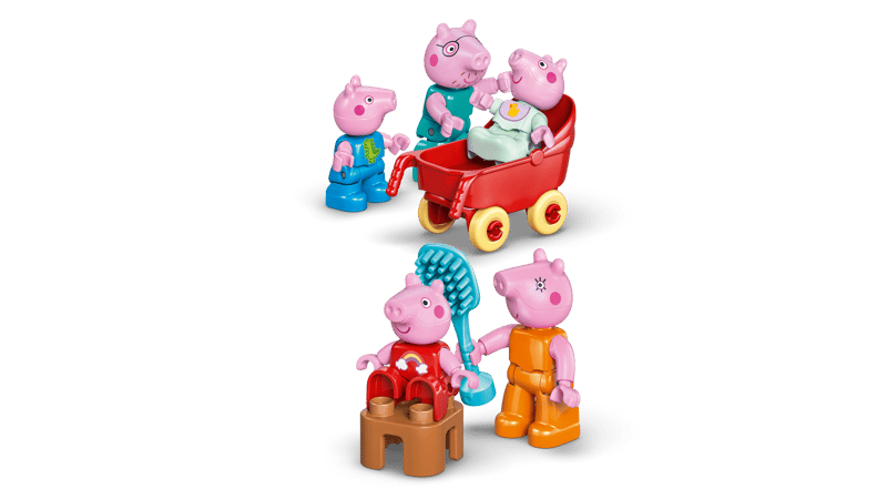 Toy figures of Peppa Pig and friends on a transparent background