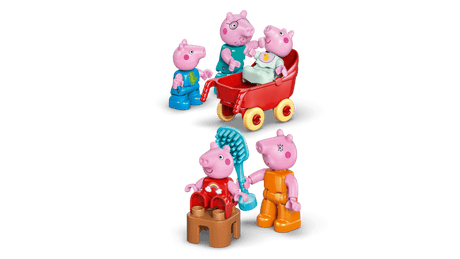 Toy figures of Peppa Pig and friends on a transparent background