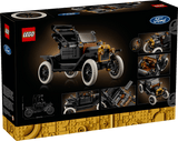 LEGO Ford model T set packaging with detailed illustrations on a black background