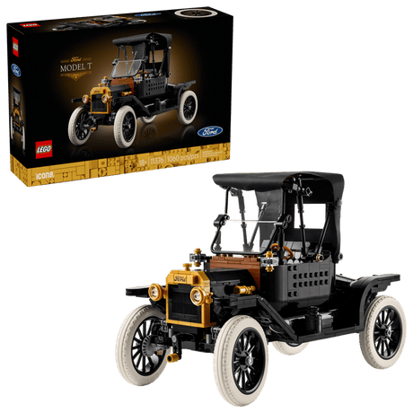 LEGO Model T Ford car set with packaging on a transparent background