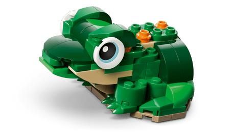  LEGO Creator: Turtle with a Water Lily Flower Green toy frog made of interlocking bricks on a gray background