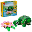 LEGO Creator turtle and flower set with packaging on a clear background