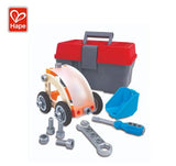 Build N Drive Car Set with toolbox, tools, and a toy car on a white background, featuring the Hape logo.