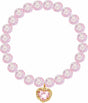 Pink beaded Enchanting Heart Bracelet with a gold heart charm on a white background