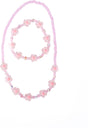 Pink Crystal Blooms Necklace & Bracelet Set with pink floral beads on a white background