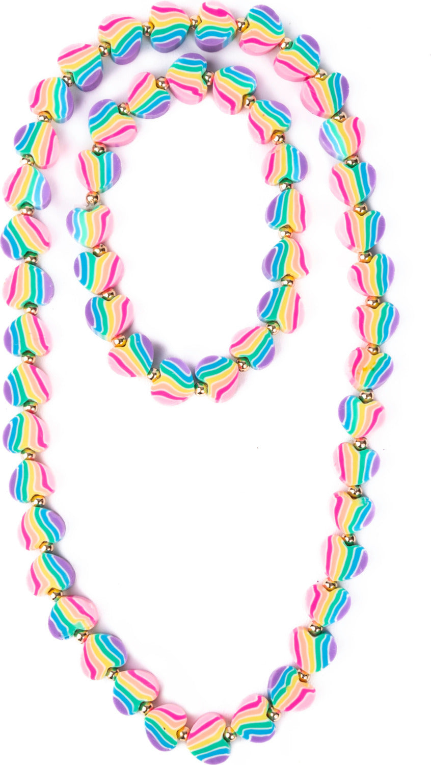 Colorful Heart of Many Colours Necklace & Bracelet Set with rainbow pattern on a white background