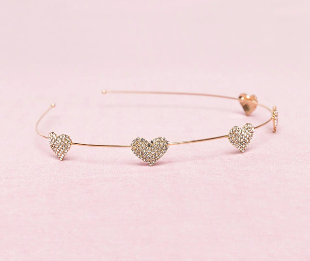 Boutique Rhinestone Heart Headband on a pink background