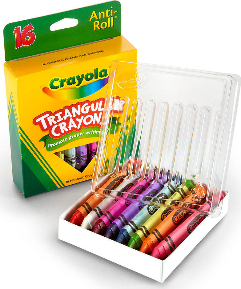 Crayola triangular crayons set with packaging on a white background