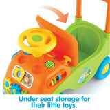 KidOozie - Funtime Activity Ride-On with under seat storage feature on a white background