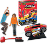 Stomp Racers toy set with box, cars, and launch ramp on a white background