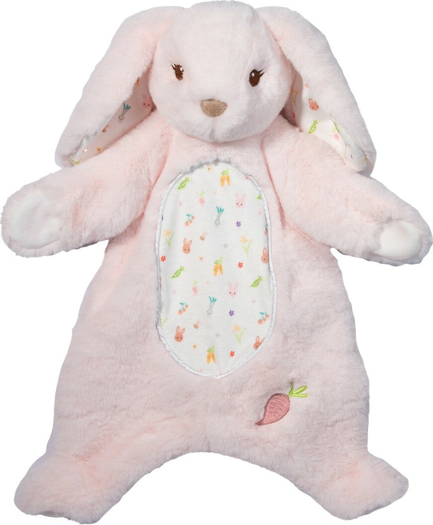 Parsnip Pink Bunny Sshlumpie plush bunny toy with a white patch on a white background