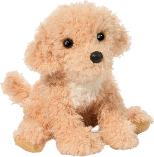Noodle Goldendoodle plush toy dog with a white background