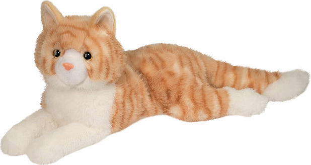 Plush Mango Orange Cat toy with orange and white fur on a white background