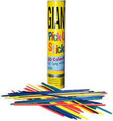 Canister of Giant Pick Up Sticks with colorful sticks on a white background