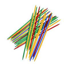 Colorful Giant Pick Up Sticks scattered on a white background