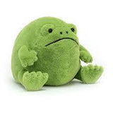 Soft and cuddly green plush frog toy named Ricky Rain Frog, perfect as a stuffed animal gift for children and toddler toy collections.