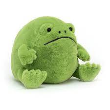 Soft and cuddly green plush frog toy named Ricky Rain Frog, perfect as a stuffed animal gift for children and toddler toy collections.