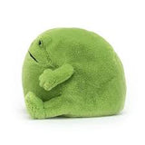 Ricky Rain Frog plush toy in bright green, soft and round with small limbs and smiling face, perfect as a cuddly stuffed animal for children and kids' birthday gifts.