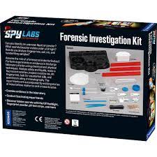Spy Labs Forensic Investigation Kit packaging with text and images of tools on a white background