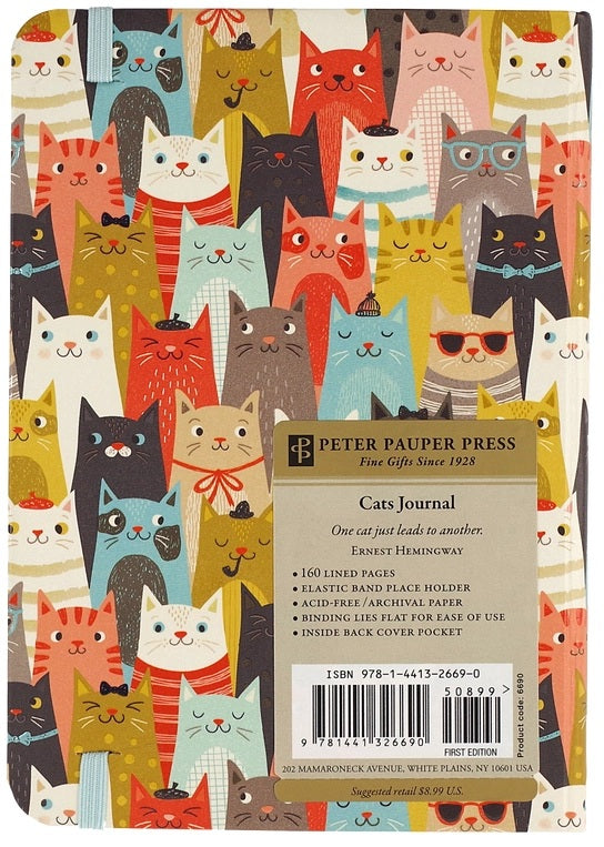 Journal with cat illustrations on the cover and back, featuring Peter Pauper Press branding.