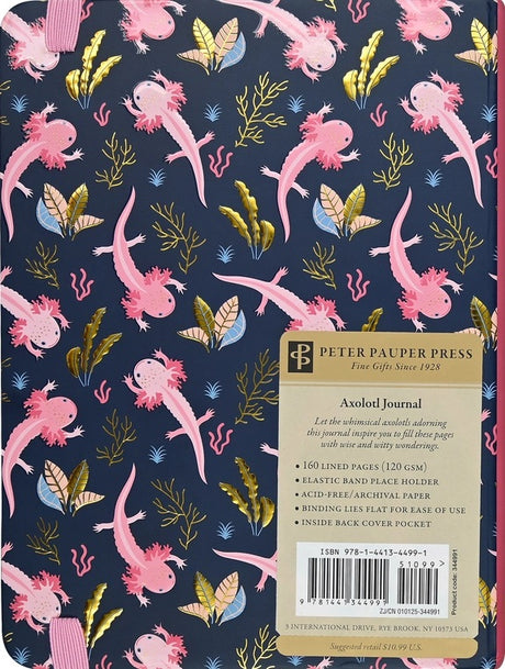 Journal with axolotl design on a navy background