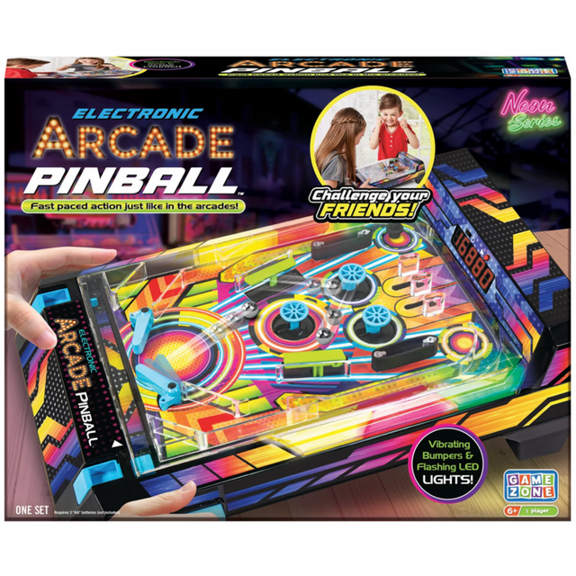 Electronic Game Zone - Electronic Arcade Pinball game packaging with colorful design and text on a white background