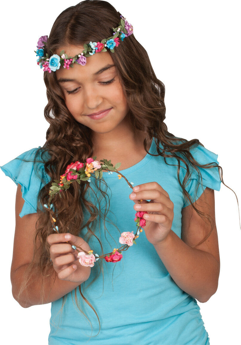 Young girl with Flower Crowns on a white background