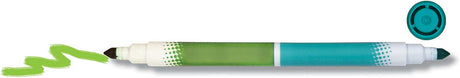 Green and blue dual-tip marker with a wavy line on a white background