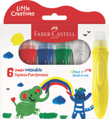 Faber-Castell Little Creatives paintbrush set packaging with colorful design and paintbrush illustration.