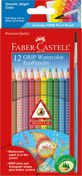 Faber-Castell watercolor ecoPencils packaging with colorful pencils and brand logo.