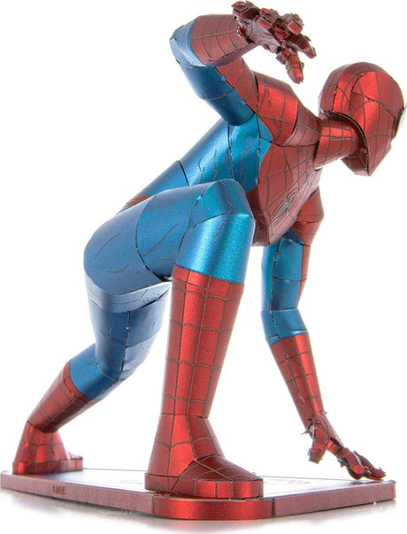 Metal model of Spider-Man on a white background