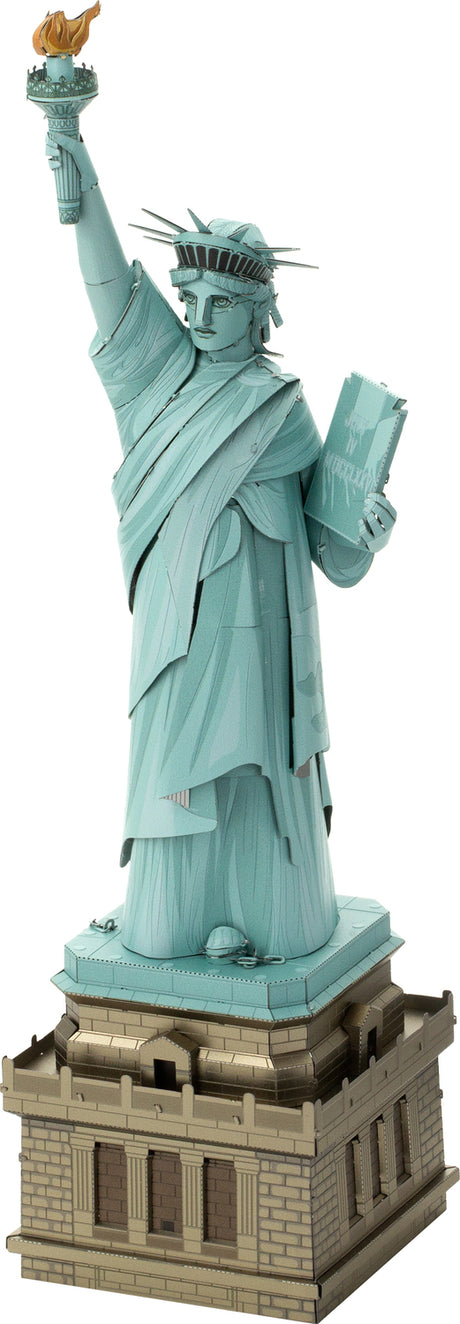Metal model of the Statue of Liberty on a white background