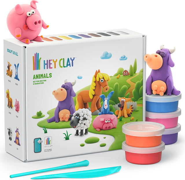 Hey Clay animal-themed playset with figures and packaging on a white background